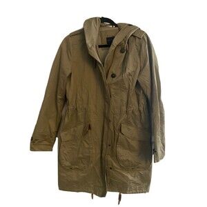 Zara Basic Green Jacket Parka Women's Zip Adjustable Clinch Waist, W/Hood XS